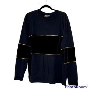 Mens ASOS black long sleeve velvet gold detail shirt